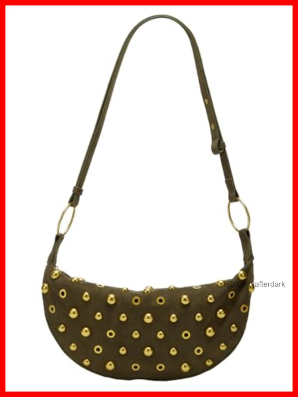 Large Suede Shoulder Bag Gold Studded Punk Crescent Messenger Purse